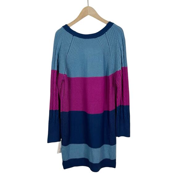NWT Lularoe Lauren Sweater Dress Blue and Pink Stripes Size XXS - Picture 3 of 8